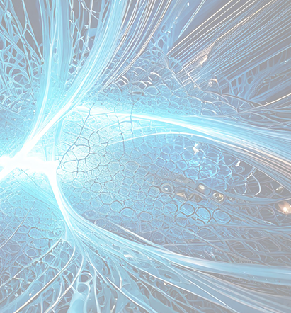 Blaue Lichtimpulse in feinen Linien vor dunklem Hintergrund - Blue light beams in fine lines on a dark background